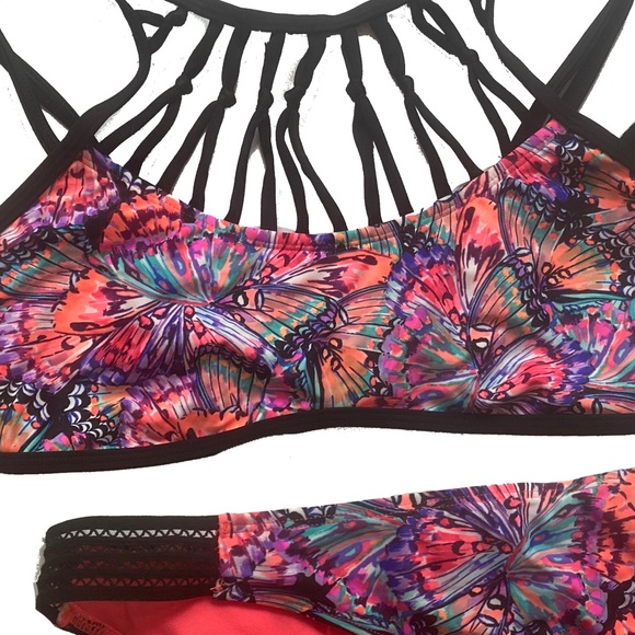 2 pcs NWT Body Glove Fly Ivy Strappy Top + Lace Hipster Bottom Butterfly Print - Picture 7 of 16